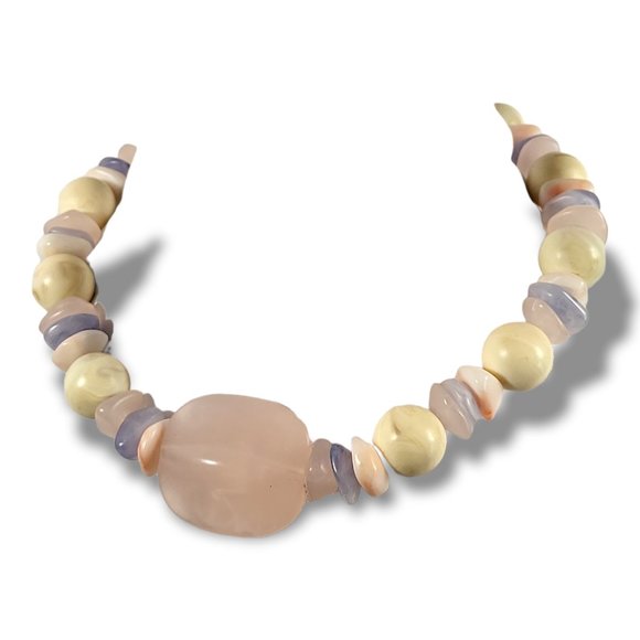 Vintage 90's Opaque Acrylic Bead Pink White Blue Abstract Choker - Picture 1 of 5